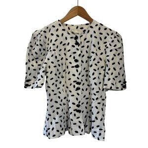 Vintage Orite Polk A Dot Puff Sleeve Peplum Button Up Blouse